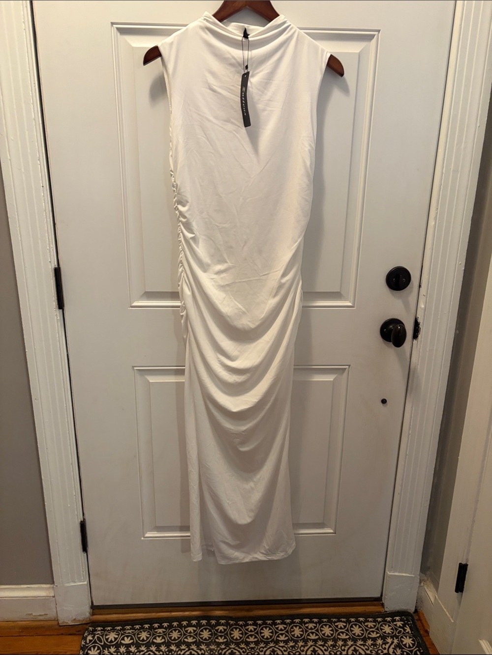 NWT! Sleeveless White Ruched-Side Maxi Dress
